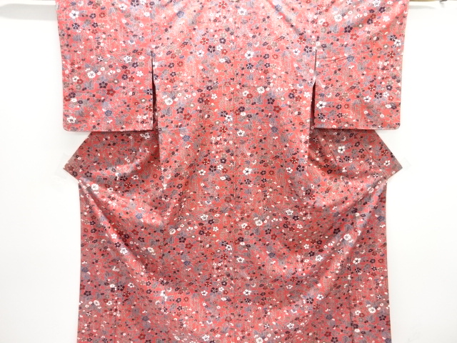 未使用品　草花模様手織り紬着物